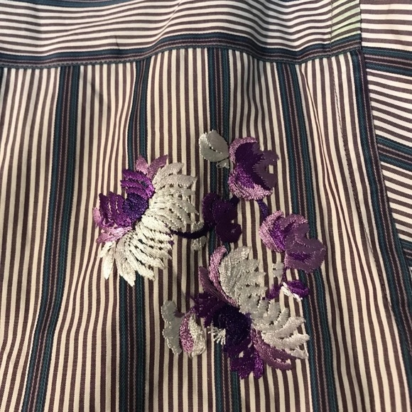 Robert Graham Dress Shirt Stripes Embroidered Purple Flower Flip Cuff Men Size L - Picture 10 of 12